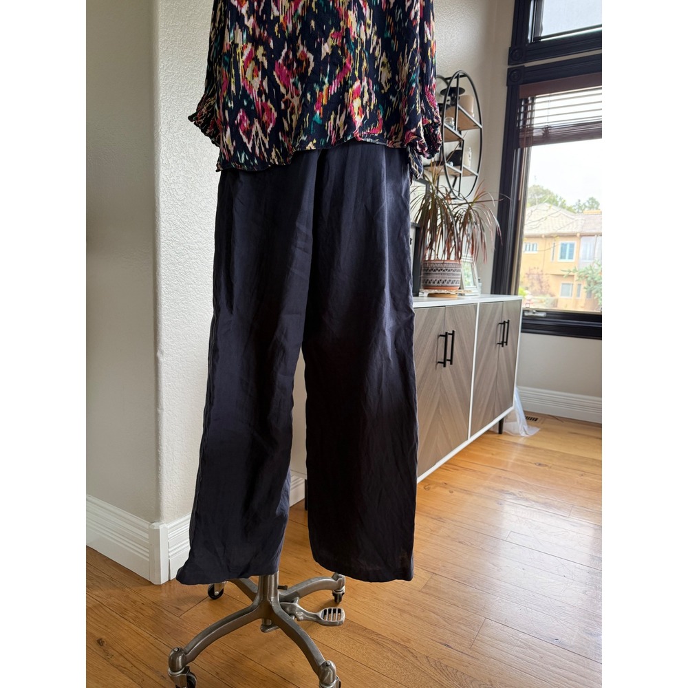 Michael Kors 100% Linen Wide Leg Pants Women's Size 16 Navy Blue Boho Minimalist - Picture 2 of 9
